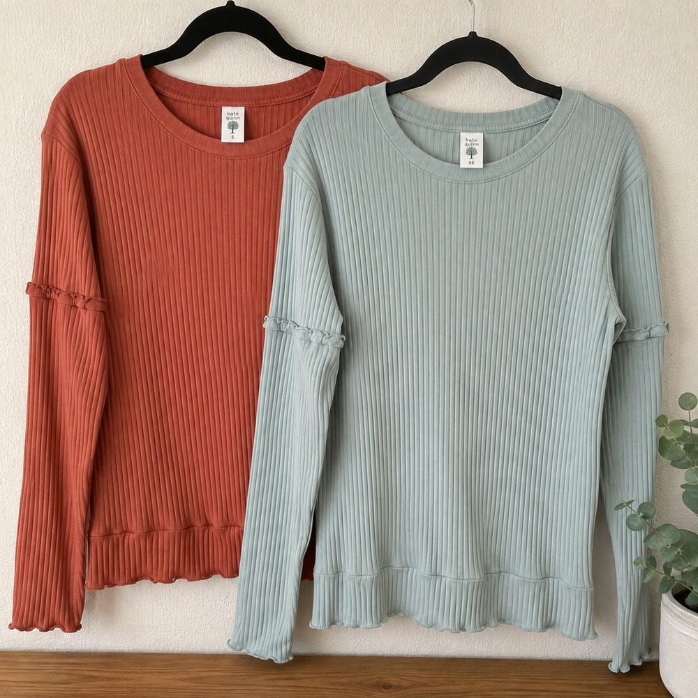 Kate Quinn Ribbed Organic Cotton Long Sleeve Tops Bundle XS Small
